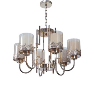 LEARC Designer Lighting Contemporary Glass Metal Wood Chandelier CH473-6