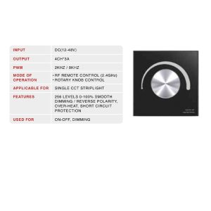 RF knob controller for 1 channel single CCT strip light used for on off and dimming operation MEM221