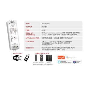 RF and WiFi controller for 2 channel CCT tunable and single CCT strip light MEM226