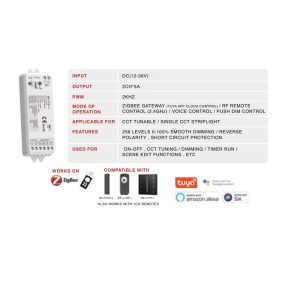RF and WiFi Zigbee controller for 2 channel CCT tunable and single CCT strip light MEM227